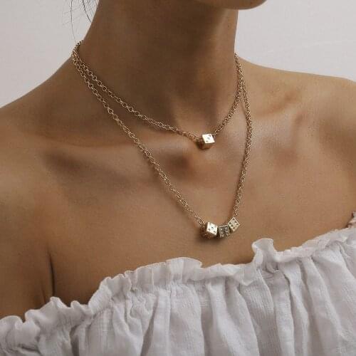 Dice Geometry Pendant Multilayer Chain Necklace Fashion Jewelry Choker Necklaces Womens Neck Chain Adjustable Wholesale