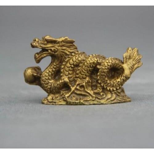 FengShui Chinese Folk Bronze Copper Stand Year Zodiac Dragon Statue Sculpture