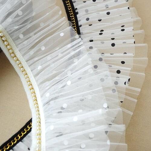 1M High Quality Lace Mesh Beaded Fabric Dot Lace Tulle Ribbon Sewing Trim Guipure 16cm Beaded Lace Fabric For Wedding Dresses Q7