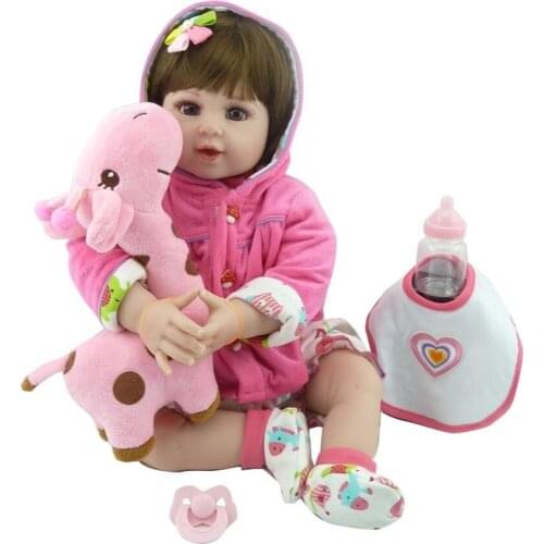 550mm Baby Doll with Giraffe Plush Toy Soft Silicone Vinyl Lifelike Reborn Doll Baby toys for girls boneca reborn