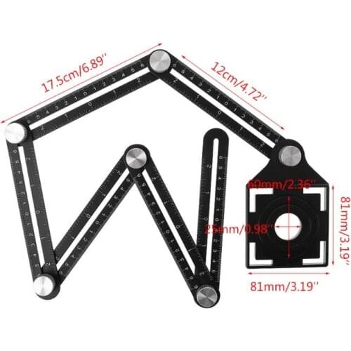 Multifunction 6 Folding Rulers Puncher Carpentry Angle Ruler with Drill Guide Glass Tiles Woodworking Gauges Tool Template