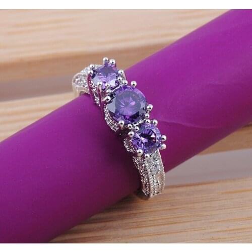 Fashion Jewelry Women 3 Stones Round Cut Zircon Wedding Rings Engagement Ring