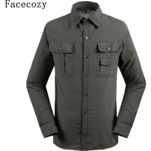 Facecozy Men Summer Outdoor UV Resistant Removable Shirt Turn-Down Collar Quick Dry Fishing Coat Trekking&Hiking Clothes