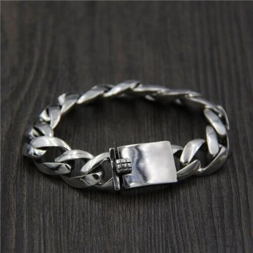 S925 Sterling Silver Fashion Temperament Domineering Rough Personality Mens Bracelet Thai Silver Side Chain Bracelet