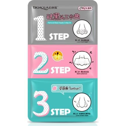 BIOAQUA 3 Step Remove Blackhead Kits Clean Pores Nose Strips Unsex TZone Care Set mascara preta cravos acne Skin care