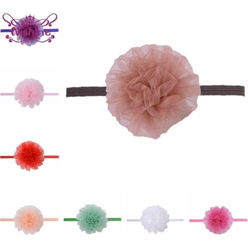 Nishine 8 CM Solid Color Carnation Floral Headband Folded Chiffon Flower Elastic Hairband Baby Girls Headwear Clothing Accessory
