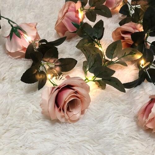 Novelty 2.2M Rose Flower Fairy Lights Artificial Ivy Garland Copper Light Strings for Bouquets Wedding Bedroom Decorations