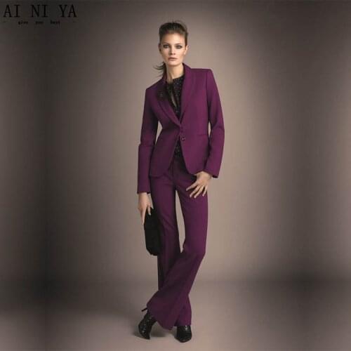 Jacket+Pants Purple Womens Business Suits Blazer Female Office Uniform Single Breasted Ladies Winter Formal Trouser Suits