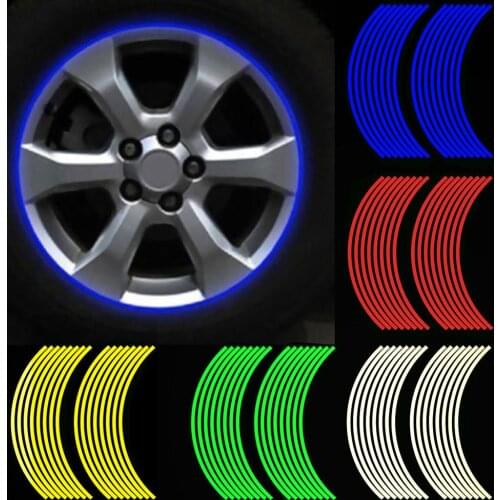 16Pcs/set 18inch Strips Motorcycle Car Rim Stripe Wheel Decal Tape Sticker Lots Reflective Material Road Safety Reflect Tape