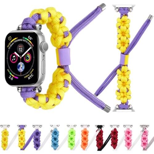 Floral Nylon Braided Watch Strap for Apple Watch 40mm 44mm 42mm 38mm Bracelet Band for IWatch Series 6 5 4 3 2 1 Woven Wristbelt