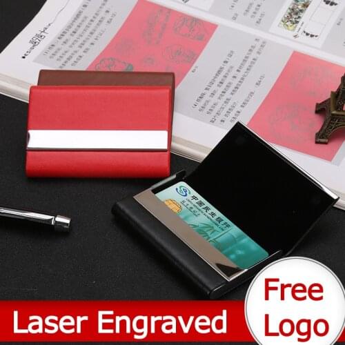 Laser Engraved LOGO Luxury Aluminum Alloy PU Mens And Womens Business Card Holder Wallet Card Holder Bank Card Wallet