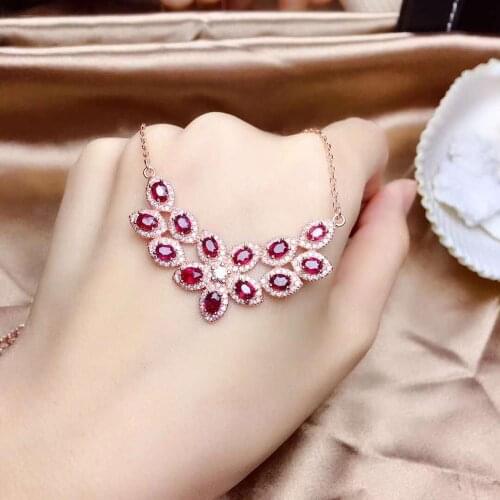 Ruby Pendant Natural Real Ruby necklace For Women S925 sterling silver Pendant
