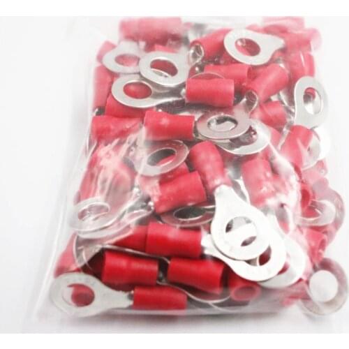 RV1.25-6 Red 22-16 AWG 0.5-1.5mm2 Insulated Ring Terminal Connector Cable Wire Connector 100PCS/Pack RV1-6 RV