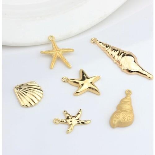 Zinc Alloy Golden Shells Conch Starfish Connect Charms 6pcs/lot for DIY Bohemia Bracelet Jewelry Making Finding Accessories