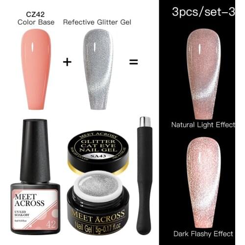 3PCS New Reflective Cat Eye Gel Nail Polish Set Auroras Nail Art Gel 8ML Glitter Effect Soak Off UV Gel for Nails Design