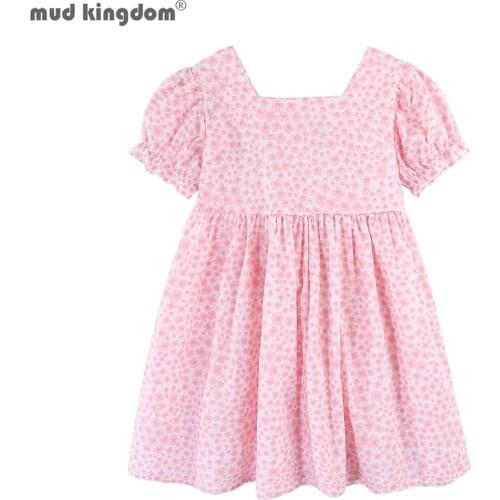 Mudkingdom Dye Tie Floral Girl Vintage Dress Square Neck Puff Sleeve Dress Little Girl Summer Clothes Children Clothing