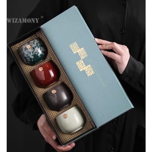 WIZAMONY Japanese kiln change tea cup ceramic Kung Fu tea set single cup master cup personal cup 4 cup set gift customization