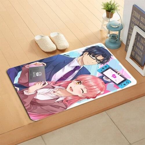 Wotakoi Love Is Hard For Otaku Doormat Floor/Bath/Kitchen/Beach Mat Flannel Sponge Fabric 3D Printed Shaggy For Bedroom 01-11