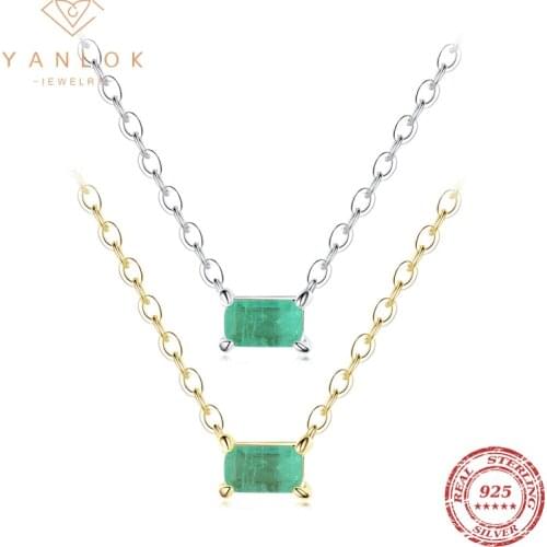 YANLOK Genuine 925 Sterling Silver Exquisite Paraiba Tourmaline Link Chain Necklaces & Pendants Party Jewelry Accessories