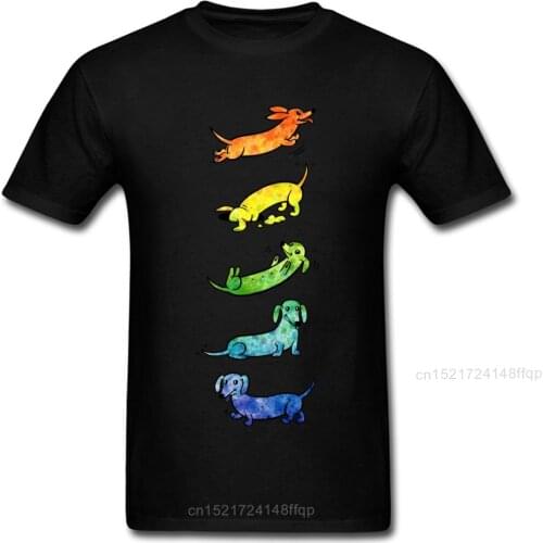 Funny Watercolor Dachshunds Men T-shirt Cotton Tee Short Sleeve Top Black Fashion Fathers Day Custom Shirt Cartoon Dog