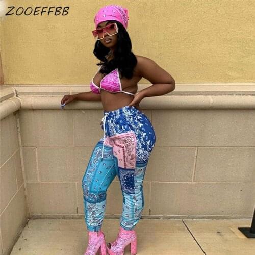 ZOOEFFBB Bandana Print Aesthetic Pants for Women Y2k Bottom Fall 2021 Clothes Fashion High Waist Loose Lounge Wear Trousers
