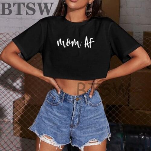 2021 Womens Harajuku Fashion Printed Tshirt Mom AF Casual O-Neck Crop Top T-Shirt Graphic Streetwear Women Sexy Tops