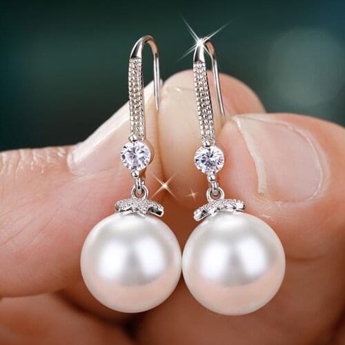 Classic Fashion Pearl Dangle Earrings Mosaic AAA+ Cubic Zircon Silver Hook Drop Earrings For Women Wedding Ear Jewelry