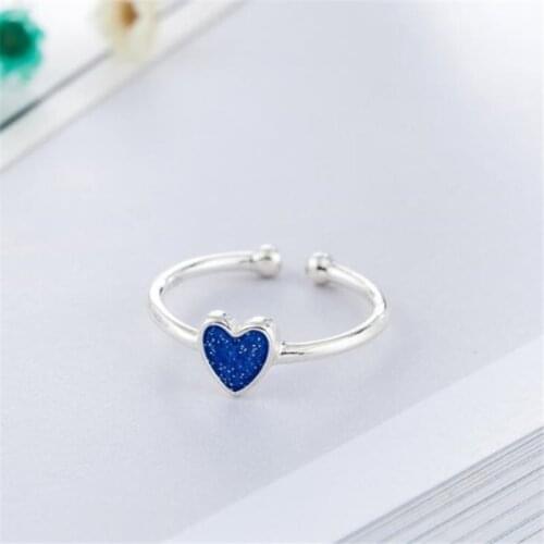 Season Gate 925 Sterling Silver Elegant Mini Blue Heart Shape Adjustable Size Open Ring for Women Girls SR045
