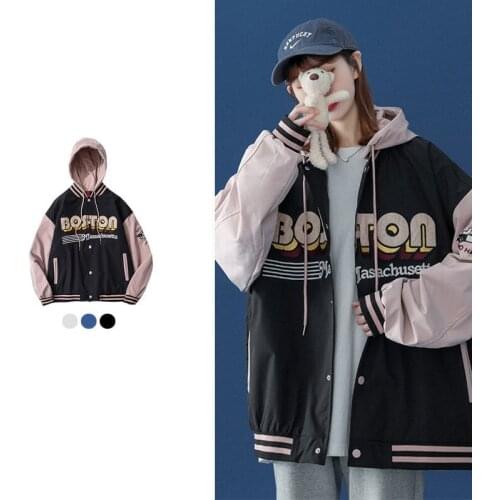 Women Coat Baseball Bomber Varsity Jacket 2021 New Contrast Color Womens Loose Korean Students Versatile Plus Size Clothes