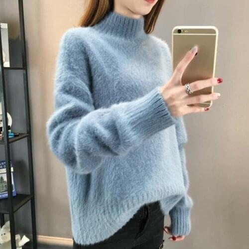 Winter Soft Warm Turtleneck Sweater Women Loose Pullover Imitation Mink Pullov Christmas Women Sweaters Thick Oversized Sweater
