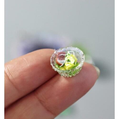2PCS 1:12 Scale Miniature Dollhouse Vegetable Salad Bowl Mini Play Food for Barbies Doll House Kitchen Accessories Toy