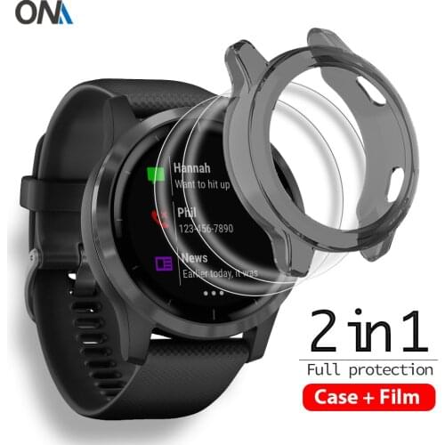 2-in-1 Protector Case + Screen Protector for Garmin Vivoactive 4S Soft TPU Protective Cover Smart Watch Film (Not Glass