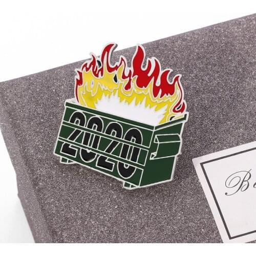 2021 Flames Trash Can Pin Brooch Fire Barbage Brooch Enamel Mood Lapel Pin Bag Clothes Decoration Button Jewelry Gift