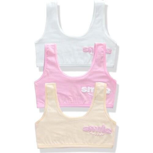 3 Pcs/Lot Girls Cotton Training Bra Puberty Kids Vest Sport Tops Teen Girls Underwear Letter Children Bras for 8-18 Years Olds