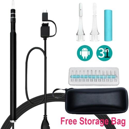 3 in1 Black USB HD Visual Ear Cleaning Endoscope Spoon 5.5mm Mini Camera Borescope Android PC Ear Pick Tool Health Care Otoscope
