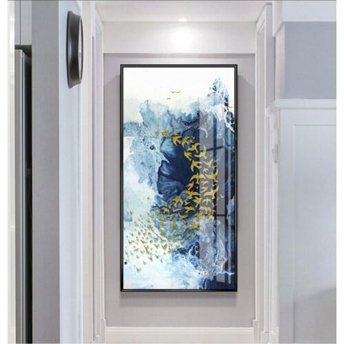 Abstract Nordic Style Landscape Canvas Painting Gold Bird Fish Posters And Prints Wall Art Picture For Living Room Home Decor