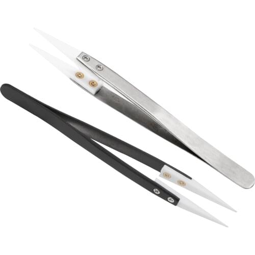 Anti-static Ceramic Tips Tweezers Precision High Temperature Resistant Stainless Steel Handle Straight Aimed Tweezers