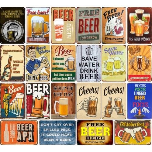Free Beer Here Tomorrow Only Vintage Tin Signs Beer Apa Cold Premium Quality for Tiki Bar Wall Decoration Metal Pub Billboard