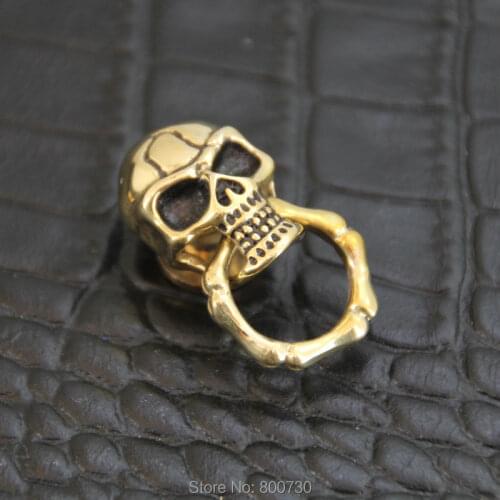 C06) 3pc Solid Brass concho Slide-Skull-O-Ring Wallet Chain Connector Joint part Polish w/ black-eye Leathercraft