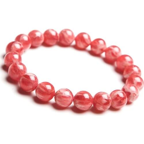 9.5mm Genuine Red Ice Rhodochrosite Crystal Round Beads Bracelet Stretch Charm Love Women Lady Natural Stone Bracelet