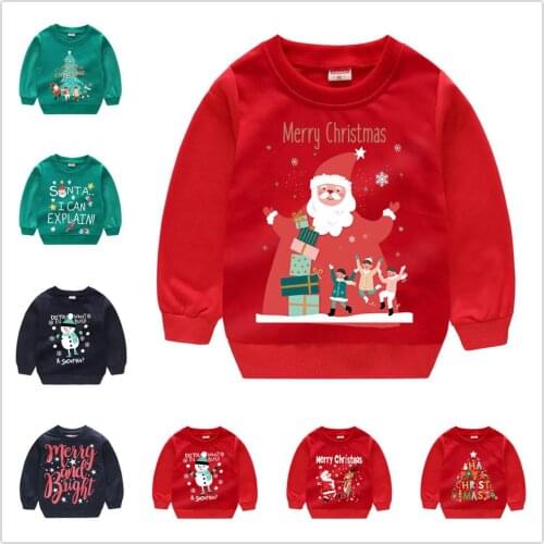 Red Santa Costumes Baby Girls Sweatshirt Christmas Sweater for boys Pullover Tops X'mas Clothes Cotton Outfit Jumpers 2 3 4 5 6Y