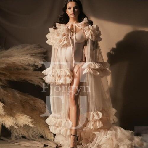 Long Ruffles Tulle Poncho Women Sweep Train Maternity Robes for Photoshoot 2021 Custom Made Evening Party Gowns Woman Beach Gown