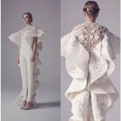 With Pants Muslim Evening Dresses Sheath Short Sleeves Appliques Islamic Dubai Saudi Arabic Long Formal Evening Gown Prom