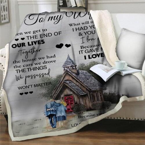 Reversible Flannel To My Wife Letter warm easy wash travel nap Blankets for beds sofa large Home Textile throw blanket best gift