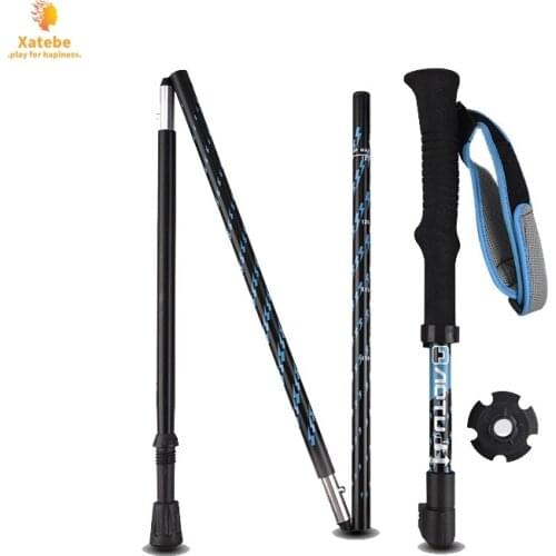2PCS Mountain Trekking Poles Ultralight Folding Collapsible Trail Running Hiking Walking Sticks Lightweight Aluminum