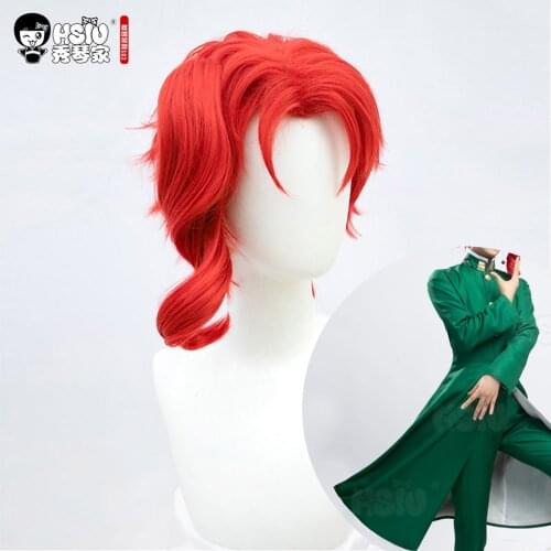 HSIU Anime JoJos Bizarre Adventure Role wig Kakyoin Noriaki cosplay Wig Red curl high temperature Fiber synthetic wig