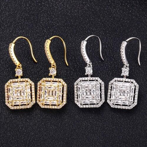 Jankelly New design luxury AAA zircon round square shape Earrings for women,high quality party/Wedding jewelry sets