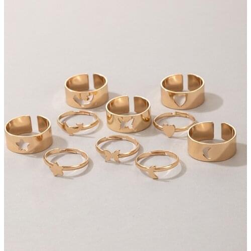 5 Pairs Unisex Butterfly Ring Hollow Ring Ins Girl Vintage Ring Opening Adjustable Ring Heart Ring Set for Women Men