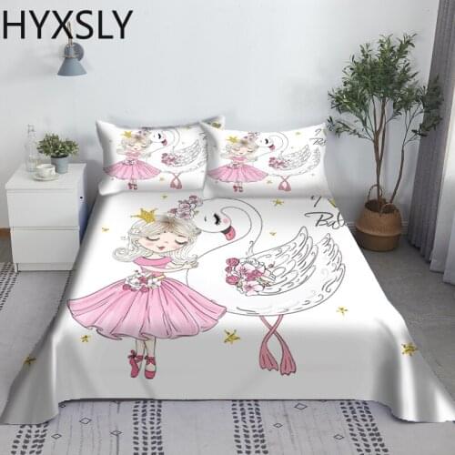 Swan Girl Cartoon Bed Sheet Set 3D Print Polyester Textile Bed Flat Sheet With Pillowcase Bed Linen Gift for Kids Adult 2/3pcs