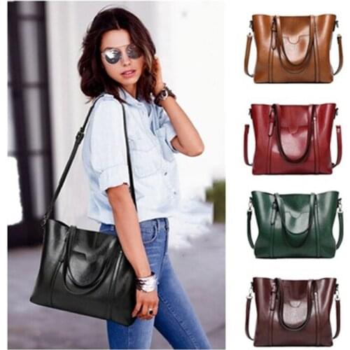 Girls Leather Handbags 2021 Women Oil wax Causal Totes Bag Luxury Ladys Hand Bags With Purse Pocket Women Large messenger bag